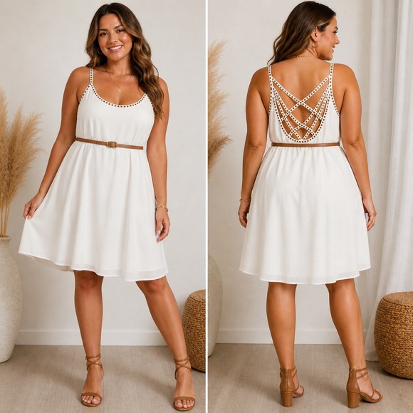 Dresses & Skirts - White Beaded Cage Back Mini Dress Womens Size Medium Cream NWT Summer Cocktail